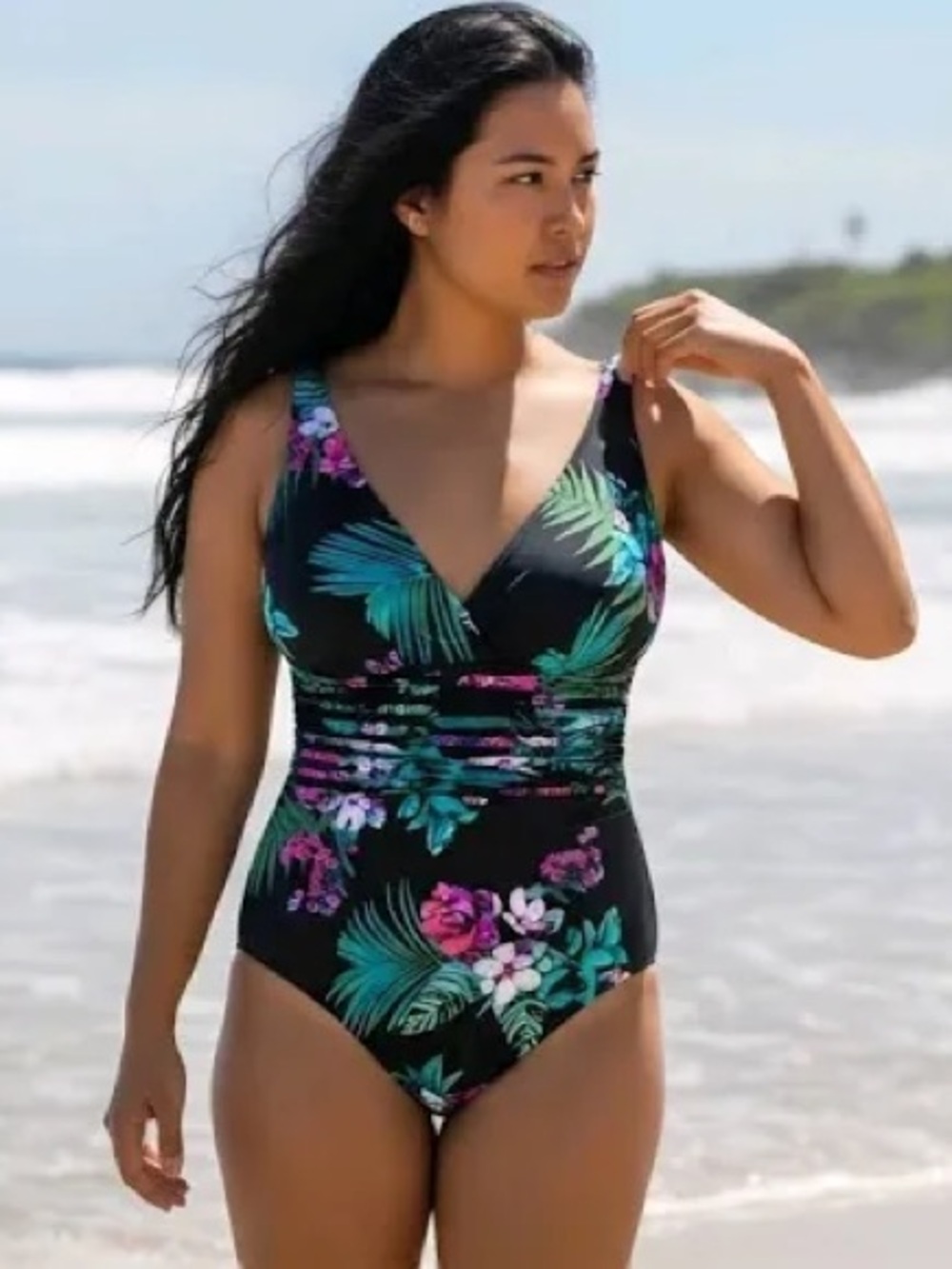 NWT Aqua Green One Piece Floral Bathing Tropical Beach Pool Size 17 NWT